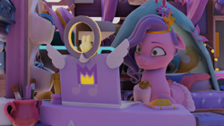 Size: 1920x1080 | Tagged: safe, artist:tellyouruni, imported from derpibooru, pipp petals, pegasus, pony, 3d, computer, crystal brighthouse, ear rape in the source, female, g5, izzy moonbow's bedroom, laptop computer, mare, solo