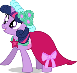 Size: 2100x1990 | Tagged: safe, imported from derpibooru, twilight sparkle, pony, unicorn, a canterlot wedding, .svg available, bridesmaid, bridesmaid dress, bridesmaid twilight, clothes, cute, dj pinkie pie, dress, female, flower, gown, headband, horn, mare, my little pony, official, simple background, solo, stars, svg, transparent background, twiabetes, unicorn twilight, vector