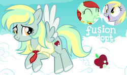 Size: 1280x757 | Tagged: safe, artist:vi45, imported from derpibooru, apple fritter, derpy hooves, oc, pegasus, pony, apple family member, clothes, colored wings, female, fusion, fusion:apple fritter, fusion:derpy hooves, mare, necktie, two toned wings, wings