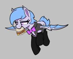 Size: 763x622 | Tagged: safe, artist:maretian, oc, oc:lucky roll, bat pony, bat pony oc, bat wings, bowtie, clothes, female, flying, mare, mcmuffin, socks, vest, wings