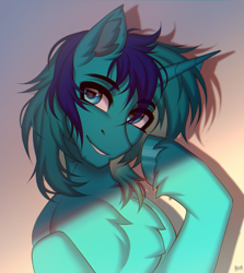 Size: 2500x2800 | Tagged: safe, artist:hakaina, imported from derpibooru, oc, oc only, pony, unicorn, chest fluff, gradient background, horn, male, solo, stallion, unshorn fetlocks