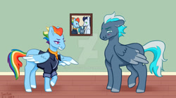 Size: 750x421 | Tagged: safe, artist:shadowstar, imported from derpibooru, rainbow dash, soarin', pegasus, pony, female, male, mare, offspring, older, older rainbow dash, older soarin', older soarindash, parent:rainbow dash, parent:soarin', parents:soarindash, shipping, soarindash, stallion, straight