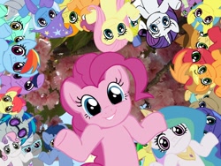 Size: 800x600 | Tagged: artist needed, source needed, useless source url, safe, imported from derpibooru, apple bloom, apple fritter, applejack, big macintosh, blues, braeburn, carrot top, derpy hooves, dj pon-3, doctor whooves, fluttershy, golden harvest, lemon hearts, lyra heartstrings, noteworthy, pinkie pie, princess celestia, princess luna, rainbow dash, rarity, scootaloo, silver spoon, spike, sunshower raindrops, sweetie belle, time turner, trixie, twilight sparkle, vinyl scratch, alicorn, dragon, earth pony, pegasus, pony, unicorn, accessory, apple family member, applejack's hat, background pony, cape, clothes, cowboy hat, cutie mark crusaders, female, flower, g4, glasses, hat, horn, mane seven, mane six, mare, meme, offscreen character, royal guard, royal sisters, shrug, shrugpony, siblings, sisters, sunglasses, trixie's cape, trixie's hat