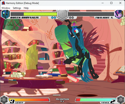 Size: 642x532 | Tagged: safe, imported from derpibooru, queen chrysalis, twilight sparkle, changeling, unicorn, fighting is magic, duo, duo female, female, golden oaks library, horn