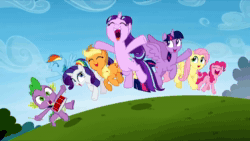 Size: 1920x1080 | Tagged: safe, imported from twibooru, screencap, applejack, fluttershy, pinkie pie, rainbow dash, rarity, spike, starlight glimmer, twilight sparkle, happy, image, mane seven, mane six, mp4, smiling