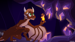 Size: 1920x1080 | Tagged: safe, artist:limedazzle, imported from derpibooru, oc, oc:ash, wyvern, bandage, crystal, fire, male, solo