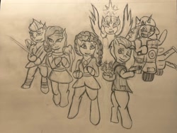 Size: 2048x1536 | Tagged: safe, artist:azuregalepony, imported from derpibooru, hitch trailblazer, izzy moonbow, pipp petals, sunny starscout, zipp storm, applejack (g5), fluttershy (g5), g5, mane five, mane six (g5), misty brightdawn, pinkie pie (g5), rainbow dash (g5), rarity (g5), traditional art, twilight sparkle (g5)