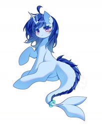 Size: 1391x1693 | Tagged: safe, artist:alus, imported from derpibooru, oc, oc only, oc:dragonwhale atias, original species, pony, dorsal fin, fin, fish tail, horn, simple background, solo, tail, whale tail, white background