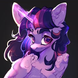 Size: 2046x2048 | Tagged: safe, artist:chanelka528311, imported from derpibooru, twilight sparkle, alicorn, pony, bust, chest fluff, female, mare, solo, thick eyebrows, twilight sparkle (alicorn)