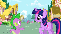 Size: 1920x1080 | Tagged: safe, imported from derpibooru, screencap, pinkie pie, spike, twilight sparkle, dragon, earth pony, pony, unicorn, friendship is magic, female, horn, male, mare, my little pony, ponyville