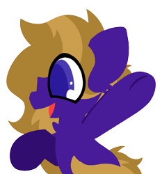 Size: 2604x2799 | Tagged: safe, artist:moonydusk, imported from derpibooru, part of a set, oc, oc only, oc:wing front, pegasus, pony, blue eyes, brown mane, brown tail, chest fluff, cute, ear fluff, emote, happy, longer mane, purple fur, raised hoof, simple background, smiling, solo, tail, transparent background, waving