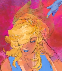 Size: 1301x1492 | Tagged: safe, artist:diofuck, imported from derpibooru, applejack, rainbow dash, human, equestria girls, appledash, applejack's hat, cowboy hat, duo, female, hat, lesbian, offscreen character, shipping