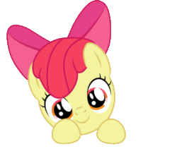 Size: 520x445 | Tagged: safe, imported from derpibooru, apple bloom, pony, animated, apple bloom's bow, bow, eyelashes, female, gif, hair bow, simple background, smiling, solo