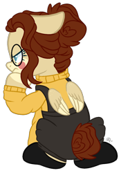 Size: 958x1372 | Tagged: safe, artist:rose-blade, imported from derpibooru, oc, oc:bubble, pegasus, pony, clothes, female, glasses, mare, overalls, simple background, solo, sweater, transparent background