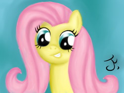 Size: 1600x1200 | Tagged: safe, artist:heavymetalbronyyeah, imported from derpibooru, fluttershy, pegasus, pony, bust, female, mare, old art, smiling, solo