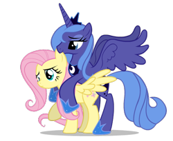 Size: 550x450 | Tagged: artist needed, source needed, useless source url, safe, imported from derpibooru, fluttershy, princess luna, alicorn, pegasus, pony, biting, duo, duo female, ear bite, female, horn, mare, simple background, tail, transparent background, wings