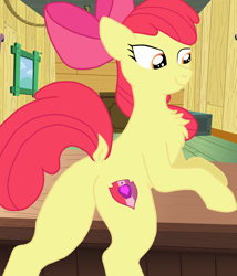 Size: 5480x6400 | Tagged: safe, artist:the_real_paloma, imported from derpibooru, apple bloom, earth pony, pony, bow, butt, butt focus, chest fluff, dock, female, filly, foal, hair bow, jewelry, older, older apple bloom, plot, raised tail, smiling, tail