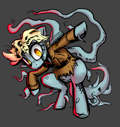 Size: 2200x2325 | Tagged: safe, artist:blazingstred, imported from derpibooru, oc, oc only, oc:lovesick, pony, black tears, clothes, crying, gray background, military uniform, simple background, tentacles, uniform