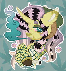 Size: 1280x1393 | Tagged: safe, artist:kazmuun, imported from derpibooru, oc, pony, unicorn, bust, drugs, horn, horns, marijuana, portrait, solo
