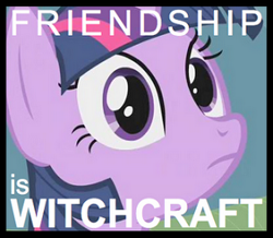 Size: 288x251 | Tagged: safe, imported from derpibooru, twilight sparkle, pony, unicorn, friendship is witchcraft, black border, border, female, horn, mare, solo, text
