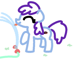 Size: 443x353 | Tagged: safe, artist:purblehoers, imported from derpibooru, bitta blues, pony, :p, background pony, doodle, drink, drinking, eyes closed, female, happy, mare, raised hoof, solo, sprinkler, standing, tongue out, water
