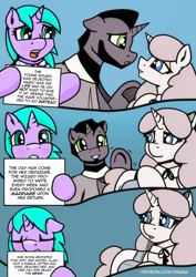 Size: 2480x3508 | Tagged: safe, artist:dsana, imported from derpibooru, oc, oc:minty mint, oc:white mare, pony, unicorn, comic:a storm's lullaby, female, filly, foal, horn, male, mare, stallion