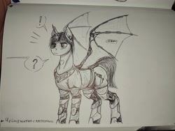 Size: 4080x3072 | Tagged: safe, imported from derpibooru, oc, oc only, changeling, pony, unicorn, amputee, artificial wings, augmented, horn, mechanical wing, photo, prosthetic leg, prosthetic limb, prosthetics, prothesis, solo, traditional art, wings