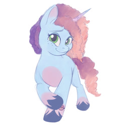 Size: 2000x2000 | Tagged: safe, artist:ladykimba, imported from derpibooru, pony, unicorn, bracelet, coat markings, colored hooves, crossed legs, doodle, female, freckles, friendship bracelet, g5, gradient mane, hooves, horn, jewelry, mare, misty brightdawn, pale belly, rebirth misty, simple background, smiling, socks (coat markings), solo, unshorn fetlocks, white background