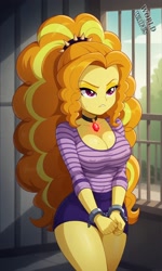 Size: 1152x1920 | Tagged: safe, ai generated, imported from twibooru, adagio dazzle, human, equestria girls, breasts, choker, cleavage, clothes, cuffs, female, handcuffed, image, jail, jail cell, jpeg, prison, prison cell, prompter:kyori56533, shorts, solo