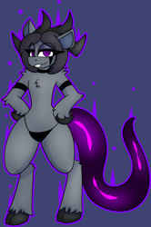 Size: 1562x2359 | Tagged: safe, artist:askhypnoswirl, imported from derpibooru, oc, oc only, oc:meer, anthro, demon, demon pony, original species, chest fluff, clothes, horns, underwear