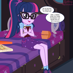 Size: 1500x1500 | Tagged: safe, artist:lightning_musicwave_safe, imported from derpibooru, sci-twi, twilight sparkle, human, equestria girls, bed, bedroom, calculus, date, dialogue, female, solo
