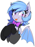 Size: 705x930 | Tagged: safe, artist:thebatfang, imported from derpibooru, oc, oc only, oc:lucky roll, bat pony, pony, bat pony oc, bat wings, bowtie, clothes, cute, fangs, female, legwear, mare, simple background, slit pupils, solo, stockings, thigh highs, tongue out, transparent background, wings