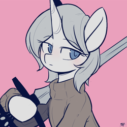 Size: 2000x2000 | Tagged: safe, artist:scribble-potato, imported from derpibooru, pony, unicorn, atg 2025, horn, limbus company, newbie artist training grounds, ponified, solo