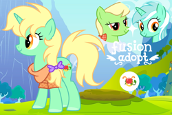 Size: 1280x856 | Tagged: safe, artist:vi45, imported from derpibooru, apple munchies, lyra heartstrings, oc, pony, unicorn, apple family member, female, fusion, fusion:apple munchies, horn, mare, quadrupedal