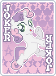 Size: 690x930 | Tagged: safe, artist:jaye, imported from derpibooru, sweetie belle, pony, balatro, card, digital art, female, foal, horn, joker, pixel art