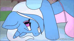 Size: 520x293 | Tagged: safe, artist:tamers12345, imported from derpibooru, rainbow dash, trixie, alicorn, pony, video:my little pony flawless farts open a portal to another dimension, animated, giant form, gif, macro, micro, pegacorn, size difference