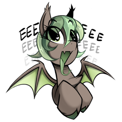Size: 800x800 | Tagged: safe, alternate version, artist:madragon, derpibooru exclusive, imported from derpibooru, oc, oc only, bat pony, pony, alternate character, bat ears, bat pony oc, bat wings, chest fluff, colored wings, cute, cute eyes, eeee, fangs, female, forked tongue, gray coat, green hair, green tongue, heart, heart eyes, mare, simple background, solo, transparent background, two toned wings, wingding eyes, wings