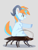 Size: 1536x2048 | Tagged: safe, artist:unclechai, imported from derpibooru, oc, oc only, oc:miemie, oc:咩咩, cockroach, insect, pony, chest fluff, china ponycon, gray background, horns, looking at someone, looking forward, male, open mouth, raised hoof, riding, shadow, silly, silly pony, simple background, sitting