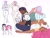 Size: 2048x1536 | Tagged: safe, artist:rediskindadead, imported from derpibooru, pinkie pie, twilight sparkle, human, worm, blushing, book, dark skin, duo, female, human coloration, humanized, lesbian, shipping, sitting, twinkie, upside down