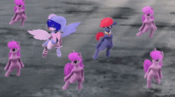 Size: 996x554 | Tagged: safe, artist:tamers12345, imported from derpibooru, apple split, oc, oc:arinos, alicorn, earth pony, pony, video:my little pony the movie: outbreak, 3d, 3dmodel, animated, apple family member, clown, dancing, knife, openpony, webm