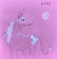 Size: 723x747 | Tagged: safe, artist:localmare, imported from derpibooru, unicorn, cutie mark, dated, female, horn, leonine tail, moon, puzzle piece, solo, solo female, solo focus, starry night, tail