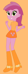 Size: 185x477 | Tagged: safe, artist:maddiethemylittleponyfan2003, artist:selenaede, artist:starryoak, imported from derpibooru, ruby pinch, human, equestria girls, base used, boots, clothes, cute, equestria girls-ified, female, grin, microskirt, miniskirt, orange background, pinchybetes, shirt, shoes, simple background, skirt, smiling, solo