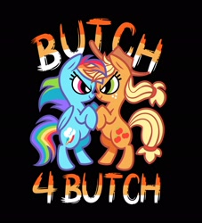 Size: 1860x2048 | Tagged: safe, artist:kyrakupetsky, imported from derpibooru, applejack, rainbow dash, earth pony, pegasus, pony, appledash, bipedal, black background, duo, duo female, female, furrowed brow, lesbian, looking at each other, looking at someone, mare, shipping, simple background