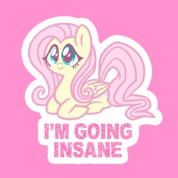 Size: 1080x1080 | Tagged: safe, artist:kyrakupetsky, imported from derpibooru, fluttershy, pegasus, pony, cute, dissonant caption, female, lying down, mare, outline, pink background, ponyloaf, prone, shyabetes, simple background, solo, text, white outline