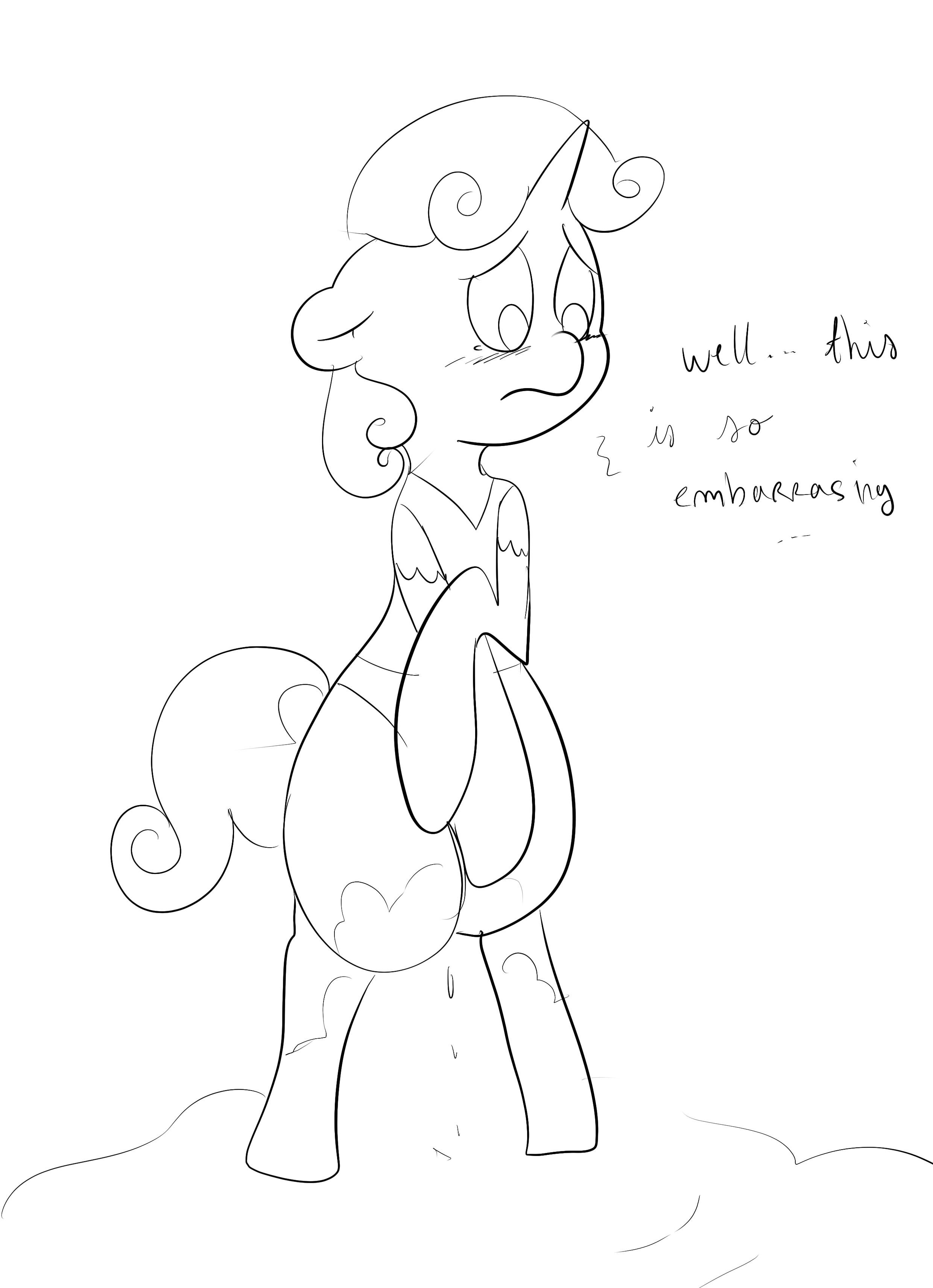 487958 - suggestive, sweetie belle, solo, female, pony, monochrome, comic,  filly, bipedal, urine, pissing, potty time, need to pee, omorashi, potty  emergency, artist:theponybox696, comic:sweetie belle omorashi - Ponerpics