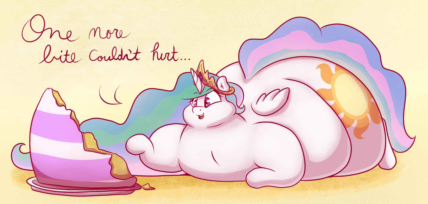 957455 - suggestive, princess celestia, solo, cute, fat, crown, obese,  cake, eating, morbidly obese, impossibly large butt, chubby cheeks,  cakelestia, chubbylestia, artist:graphenescloset, small wings - Ponerpics