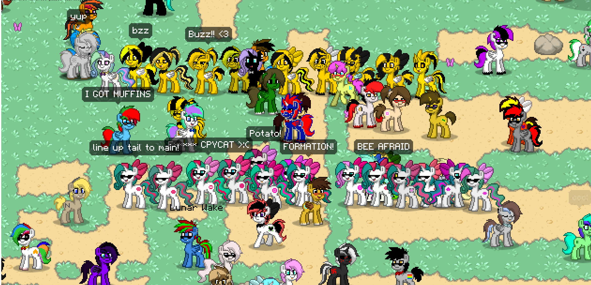 1222375 - safe, princess celestia, nightmare rarity, pony, oc, food, pony  town, bee, potato, oc:beeatrice, oc:beechains, oc:rivibee, oc:lessbeei,  conformity, oc:beeraker - Ponerpics