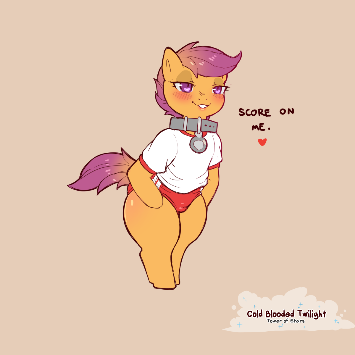 6326790 - suggestive, artist:cold-blooded-twilight, scootaloo, pegasus,  pony, bipedal, collar, female, filly, foalcon, gym clothes, solo, solo  female - Ponerpics