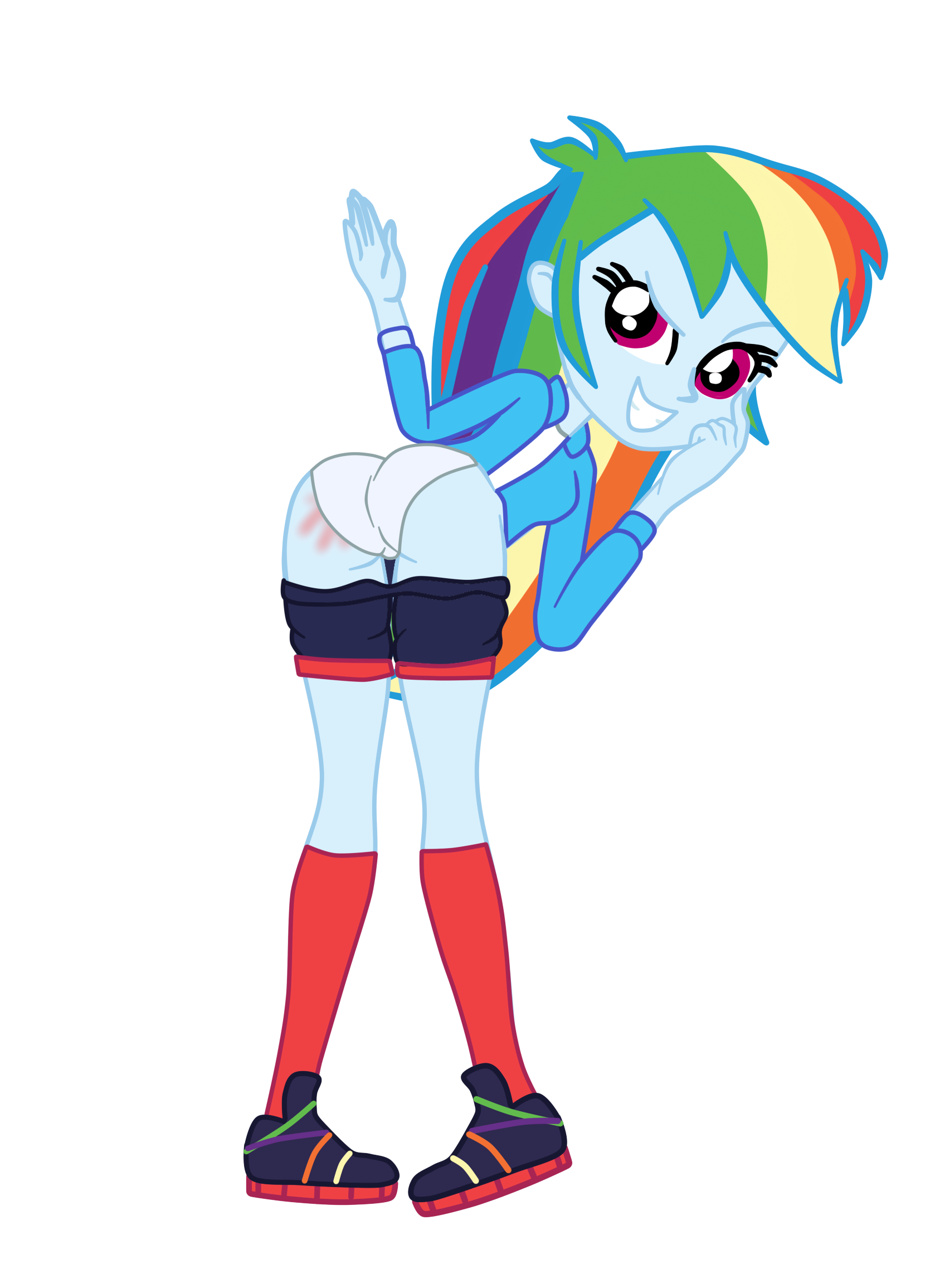 2609049 - suggestive, rainbow dash, solo, female, clothes, breasts,  equestria girls, solo female, underwear, butt, panties, ass, pants,  rainbutt dash, white underwear, spanking, artist:gmaplay, pants down,  taunt, self spanking - Ponerpics