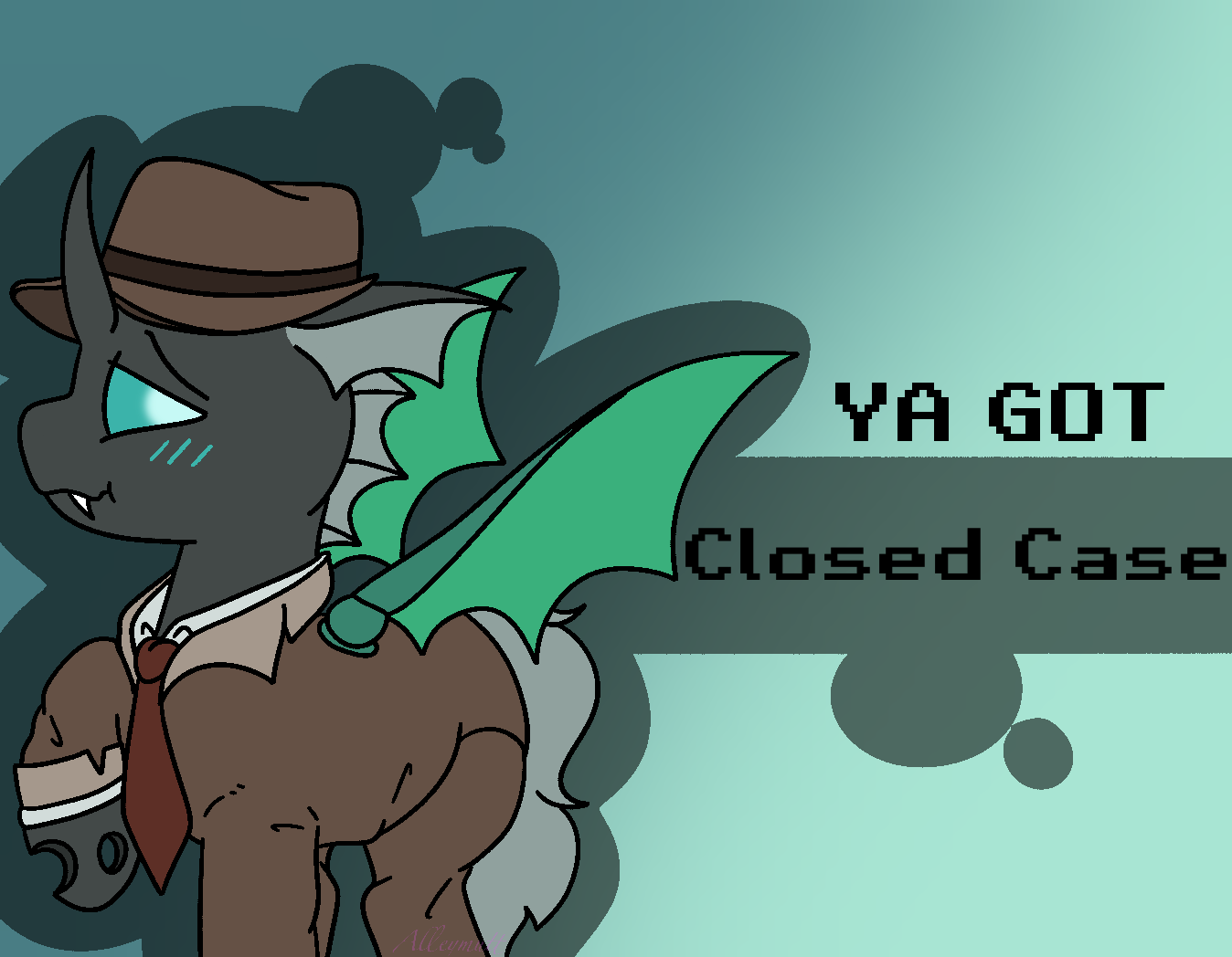 7014965 - suggestive, artist:bluemoon, imported from derpibooru, oc, oc  only, oc:closed case, changeling, pony, banned from equestria daily,  blushing, changeling oc, clothes, commission, fanart, gradient background,  hat, male, necktie, solo, stallion ...